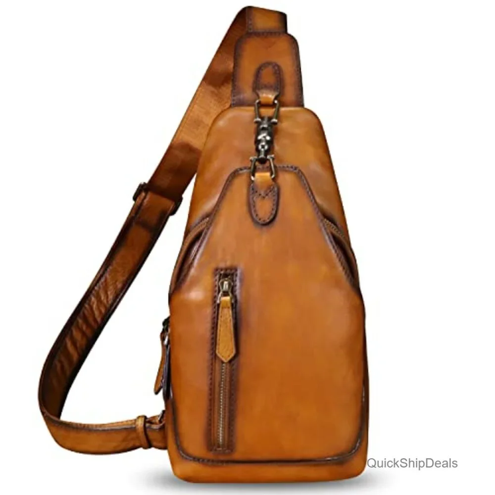 Genuine Leather Crossbody Sling Bag Shoulder Bag Chest Bag